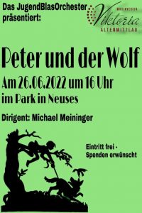 Plakat zu Peter und der Wolf am 26.06.2022 um 16 Uhr im Park in Neuses 